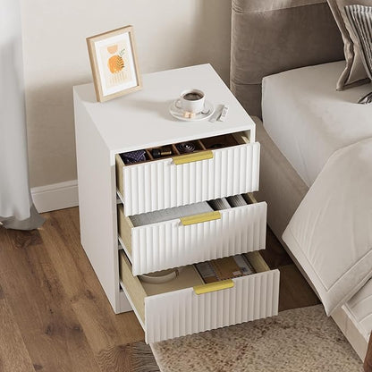 3-Piece Modern Bedroom Furniture Set, Wide 6-Drawer Dresser & 3-Drawer Nightstands Set of 2, Natural Wood Dresser and Nightstand Sets for Bedroom, Hallway, White