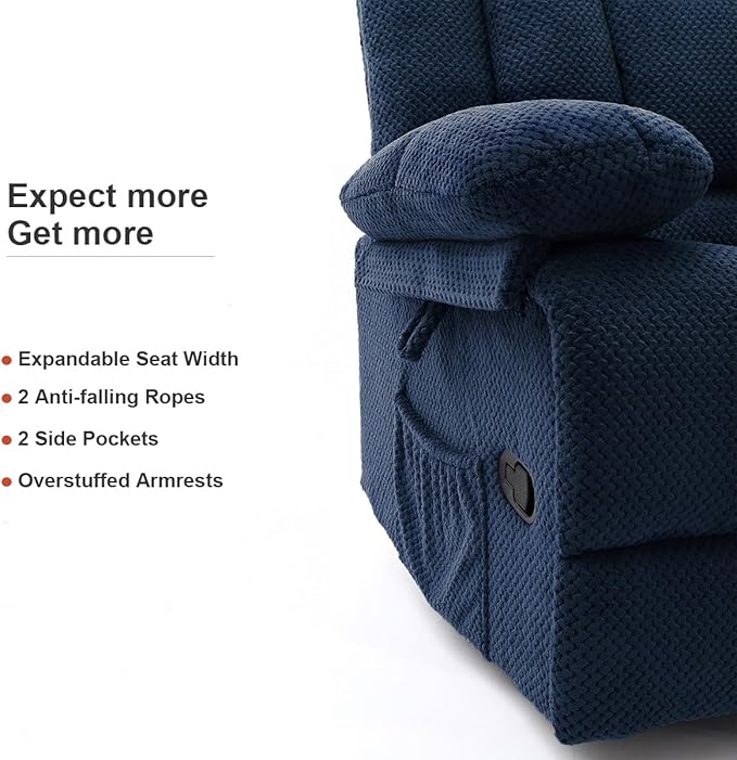 Recliner Chair Oversized 360° Swivel Rocker Recliners with Massage and Heating Theater Chairs Lounge Sofa Adults Lazy Sofas Single Couch for Living Room Overstuffed Armrests XL (Navy Blue)