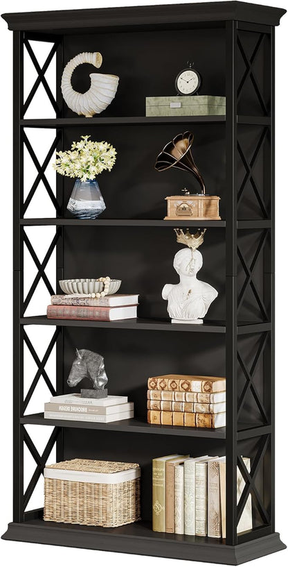 Tribesigns 71-Inch Tall Bookcase, 5-Tier Industrial Metal Bookshelf, Large Etagere Bookcases and Bookshelves, Freestanding Display Shelves for Living Room, Bedroom, Black (Set of 2)