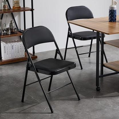 4 Pack Black Folding Chairs with Padded Seats, Portable Stackable Foldable Chairs for Indoor and Outdoor, Commercial Seat with Metal Frame for Events Office Wedding Party, 330lbs Capacity