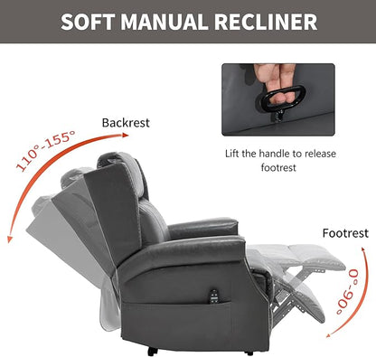 Manual Recliner Chair with Massage & Lumbar Heat, Breathable Leather Reclining Chair for Adults, Humanized Design Easy to Install Living Room Recliners Grey