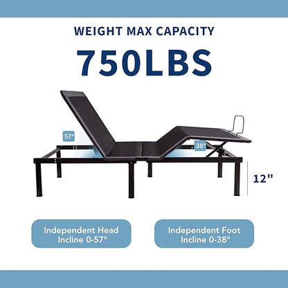 Full Adjustable Bed Base Frame,Electric Bed with Head and Foot Incline, Soft Cover & Zero Gravity & Wireless Remote with Backlight, 75"×54"×12",Black