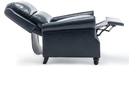 Pushback Recliner Chairs Set of 2, Faux Leather Wingback Recliner Chair, Upholstered Armchair Push Back Recliner with Wood Legs, Rivet Trim Single Sofa Accent Chair for Living Room, Bedroom, Navy