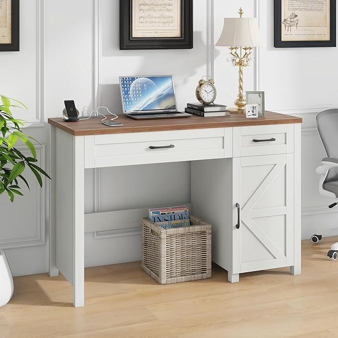 Farmhouse 47" Executive Desk, Computer Desk with Drawers and Cabinet, Workstation Computer Desk for Home Office and Study.
