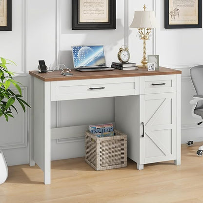 Farmhouse 47" Executive Desk, Computer Desk with Drawers and Cabinet, Workstation Computer Desk for Home Office and Study.