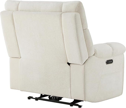 CHITA Oversized Power Recliner Chair with Bluetooth Speakers for Adults, Lay Flat Recliner with Power Lumbar Support, Manual Winged Headrest and USB & Type-C Charging Ports, Cream