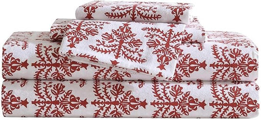Eddie Bauer - Flannel Sheets Full Size, Anti-Pilling & Wrinkle Resistant Cotton, Touchably Soft for All-Season Comfort - Bed Sheets with Matching Pillowcases & Fitted Sheet (Jolly Trees Red)