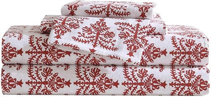 Eddie Bauer - Flannel Sheets Twin Size, Anti-Pilling & Wrinkle Resistant Cotton, Touchably Soft for All-Season Comfort - Bed Sheets with Matching Pillowcase & Fitted Sheet (Jolly Trees Red)