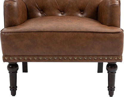 UIXE PU Leather Accent Chairs Set of 2, Modern Upholstered Armchair for Living Room, Comfy Arm Chair Single Sofa Reading Seat with Wooden Legs for Office Home Bedroom - Brown