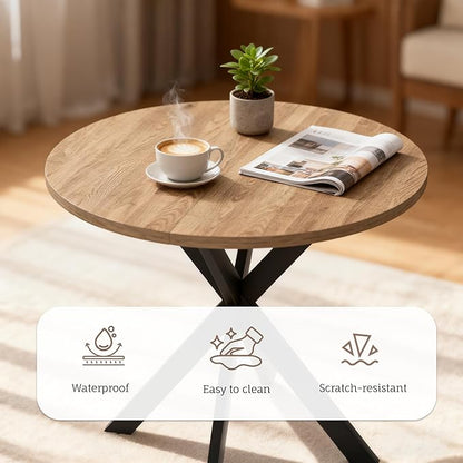 31.5" Round Dining Table and Chairs Set for 2, Small Dining Table Chairs Set Space-Saving, Round Table Set with Upholstered Chairs for Kitchen Dining Room Apartment(Natural + Brown)