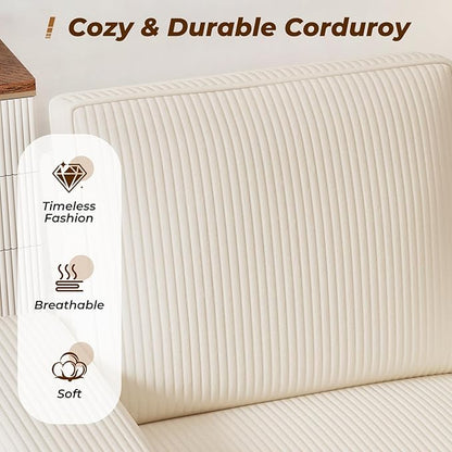 Furnimart 4-Seater Sectional Sofa and Couch Set Corduroy, Loveseat & 2PC Chairs with USB Charger and Cup Holder, Small Living Room Furniture Set for Apartment, Tiny Homes and Lofts, 3PC-Beige