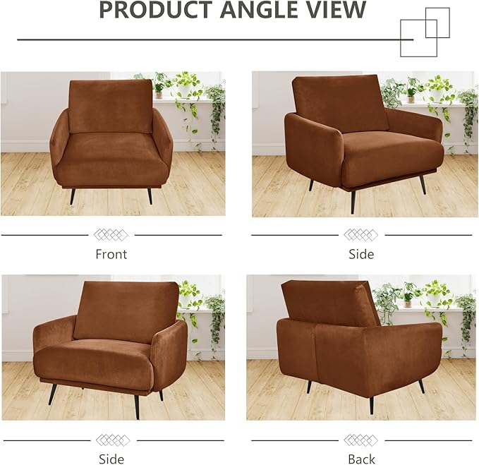 Oversized Accent Chair for Living Room Chairs Reading Arm Chair Comfy Modern Single Sofa Side Chairs with Metal Legs & Soft Cushion for Bedroom, Waiting Room (Velvet Reddish, Set of 2)