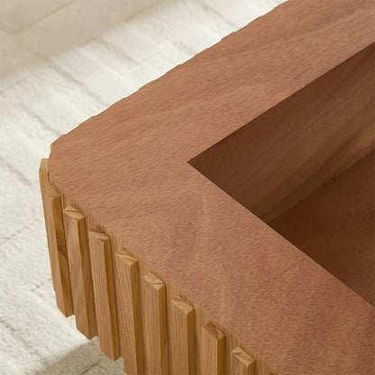 Square Lift-top Coffee Table for Living Room, Fluted Coffee Tables with Hidden Storage, Solid Wood Veneered Modern Tea Center Table for Small Space Apartment (Natural-35.43''D×14.57''H)