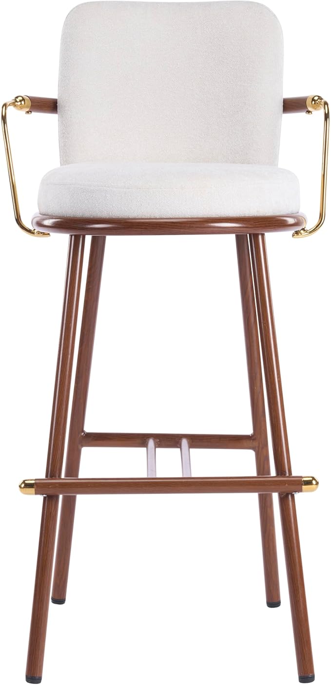 Christopher Knight Home Sybul Fabric Upholstered Counter Height Bar Stools Set of 2, Metal Stool Chair for Kitchen Island with Thick Padded Seat, Counter Stool with Footrest, Light Beige+Walnut