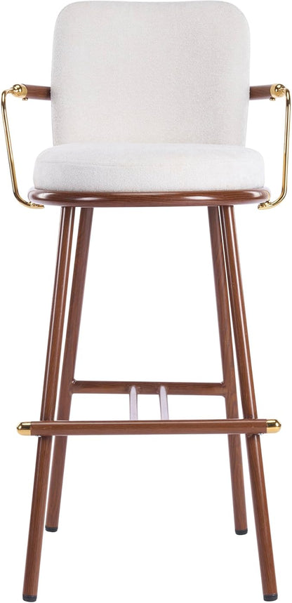 Christopher Knight Home Sybul Fabric Upholstered Counter Height Bar Stools Set of 2, Metal Stool Chair for Kitchen Island with Thick Padded Seat, Counter Stool with Footrest, Light Beige+Walnut