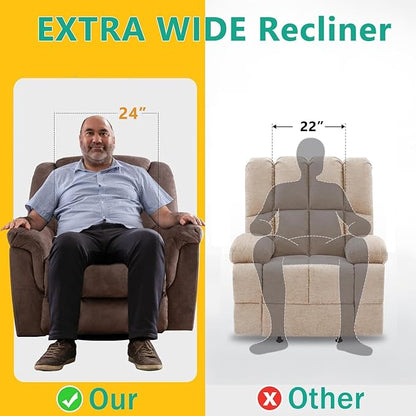 ANJ 2PCS Oversized Rocker Recliner Chairs Set, Manual 360° Swivel Recliners, Comfy Glider Rocking Chairs for Big Man, Extra Wide Overstuffed Reclining Chairs with Side Pocket for Living Room, Camel