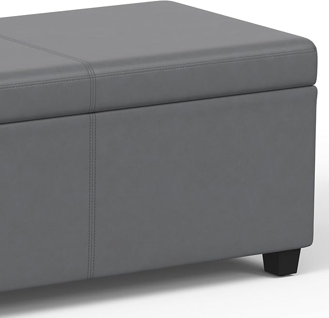 SIMPLIHOME Avalon 54 inch Wide Contemporary Rectangle Extra Large Storage Ottoman Bench in Stone Grey PU faux leather, Assembled, For the Living Room, Entryway and Family Room