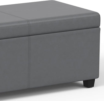 SIMPLIHOME Avalon 54 inch Wide Contemporary Rectangle Extra Large Storage Ottoman Bench in Stone Grey PU faux leather, Assembled, For the Living Room, Entryway and Family Room
