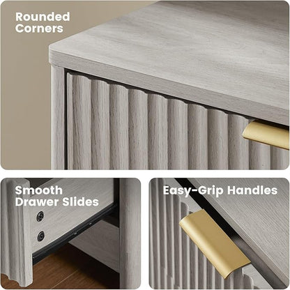 Amada Modern 7 Drawer Dresser, Fluted Wood Chest of Drawers with Rounded Corners, Pre-Installed Drawer Slides, Dresser TV Stand and Storage Organizer for Bedroom, Hallway, Grey