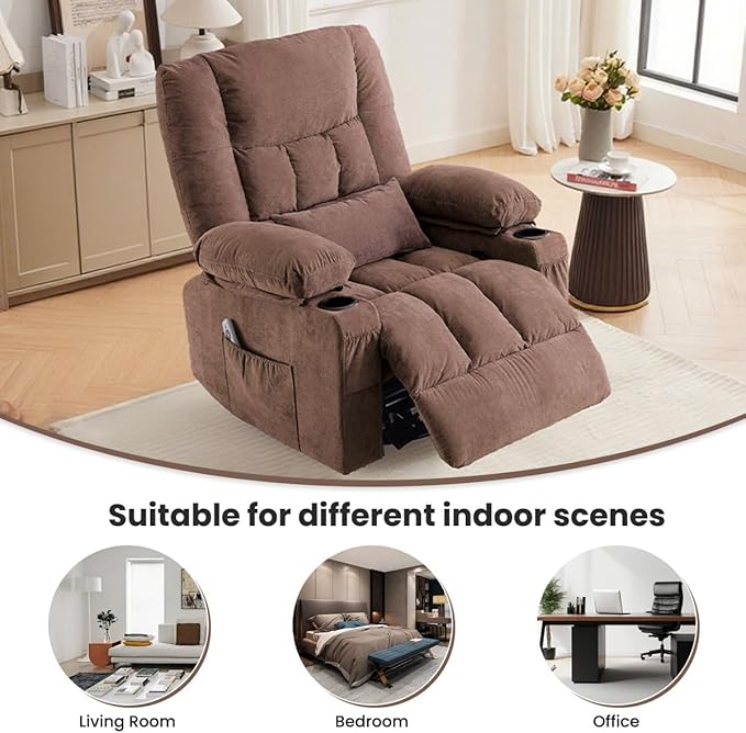 BOSMILLER Oversized Recliner Chair for Adults with Vibration Massage and Lumbar Heating Swivel Rocker Recliner with Cup Holder and USB Charge Port for Living Room