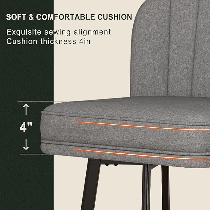 Swivel Counter Height Bar Stools Set of 4, 26'' Modern Barstools with Backs and Metal Legs, Upholstered Bar Chairs,Mid-Gray,Fabric Stools for Kitchen Island Chairs
