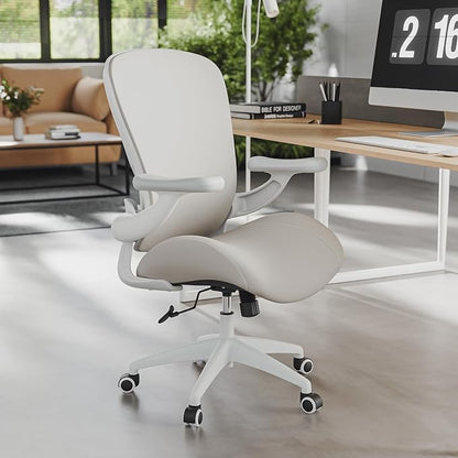 EUREKA ERGONOMIC Leather Desk Chair, PU Leather Office Chair with Wheels and 3D Adjustable Armrests, Executive Office Chair, Ideal for Home and Office, Greige