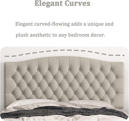 Queen Headboard Only, Upholstered Head Board for Adjustable Bed Velvet Tufted Queen/Full Size Wall Mounted Headboard with Solid Wood Legs Head Board, Taupe