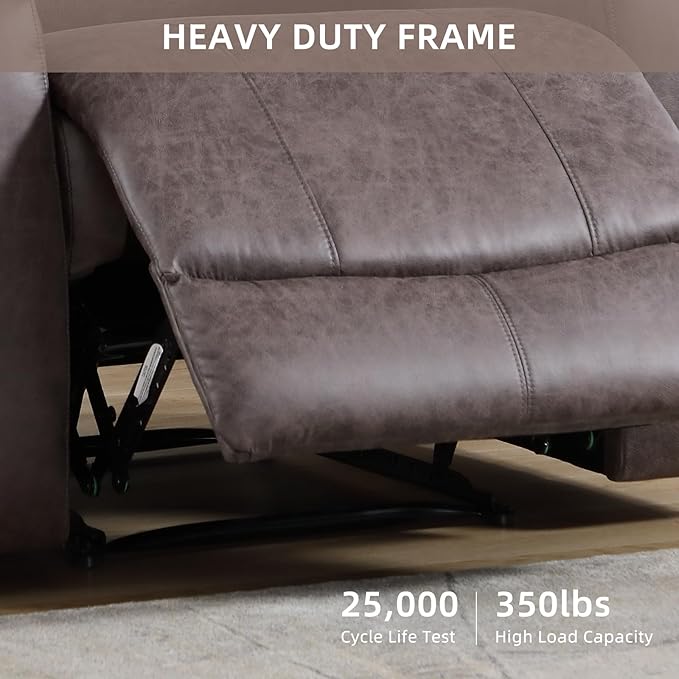 Leather Recliner Chair, Manual Recliner Chair for Adults with Overstuffed Arms and Back, Single Sofa Recliner with Cup Holders for Living Room Set of 2, Grey