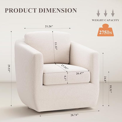 360° Comfy Swivel Accent Armchair with Pillow - Fully Assembled Living Room Single Sofa No-Sag Foam & Sturdy Metal Base, Swivel Accent Chair for Bedroom Living Room, Office, Beige