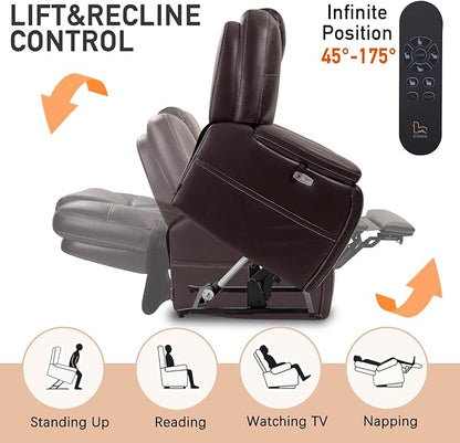 EONIX Triple Motor Lay Flat Power Lift Recliner Chair for Elderly with Adjustable Headrest, 400lbs Electirc Lift Chair for Living Room, Lumbar Pillow, Extended Footrest, Dark Brown