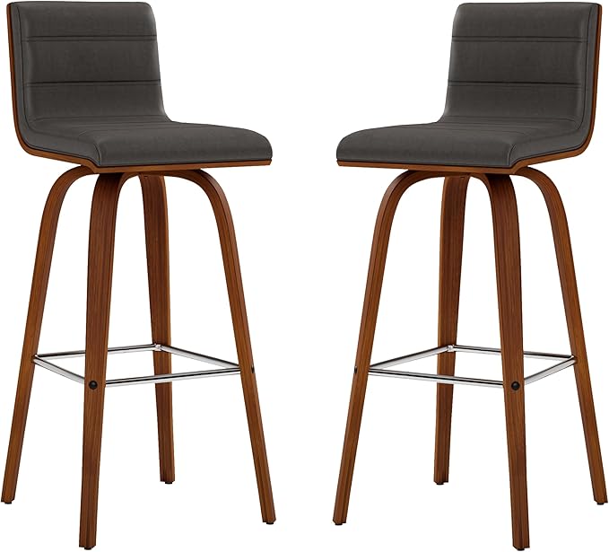 Vienna 30" Swivel Bar Stool in Walnut Wood Finish with Gray Faux Leather - Set of 3