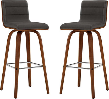Vienna 30" Swivel Bar Stool in Walnut Wood Finish with Gray Faux Leather - Set of 3