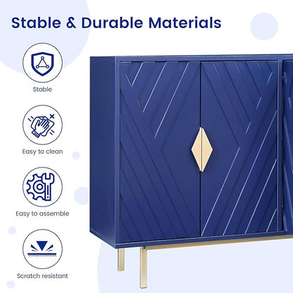 Sideboard Buffet Cabinets with Storage, 47.2" Modern Storage Cabinets with Relief Doors, Accent Cabinets with Adjustable Shelves, Wood Console Cabinet for Dining Living Room, Entryway, Blue
