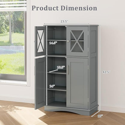 Giantex Bathroom Floor Storage Cabinet - Linen Floor Cabinet with Doors and Adjustable Shelves, Freestanding Side Storage Organizer for Bathroom, Living Room, Entryway, Kitchen Storage Unit (Grey)