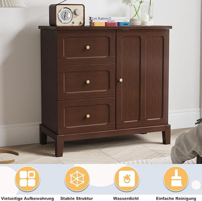 HLR Accent Cabinet with 3 Drawers and Door, Wooden Storage Cabinet with Shelves, Sideboard for Living Room, Entryway, Brown