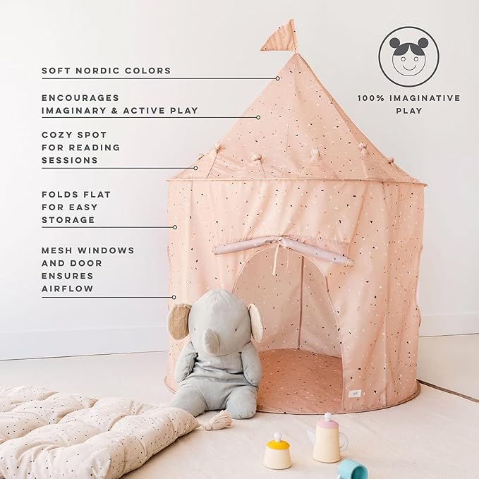 3 Sprouts Kids Play Tent - Sustainable Recycled Fabric – Fun Spacious Childs Playhouse for Indoor Games for Boys & Girls - Durable Fort Pop Up House for Toddlers & Children Age 3-10 - Terrazzo Clay