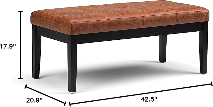 SIMPLIHOME Lacey 41 inch Wide Contemporary Rectangle Tufted Ottoman Bench in Distressed Saddle Brown Vegan Faux Leather, Assembled, For the Living Room and Bedroom