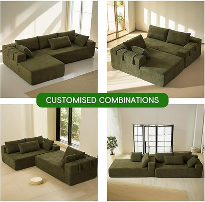 108" Modular Sectional Couch Sofa with L-Shape Chaise, Modern Cloud Comfy Sofa with Deep Seat, Upholstered Couches for Living Room Bedroom, No Assembly Required (Green Right Facing Chaise)