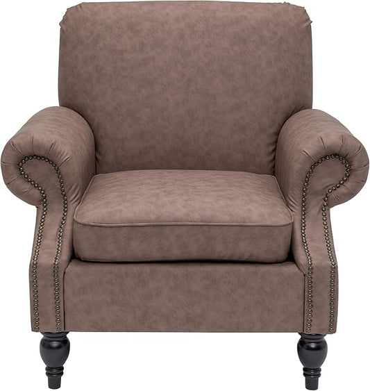 Accent Chair,22.4" Seat Depth Armchair with Roll Arms,36.6W*34.3D*34.6H Living Room Chair,Wood Legs,Set of 1,Faux Leather in Taupe