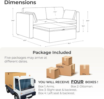 CHITA Modular Sectional Sofa, FSC Certified L Shaped Couch with Reversible Chaise, Modular Sectional Couch for Small Space, 78 Inch Width, 3 Seat Modular Sofa with Storage Ottoman, Moss Green