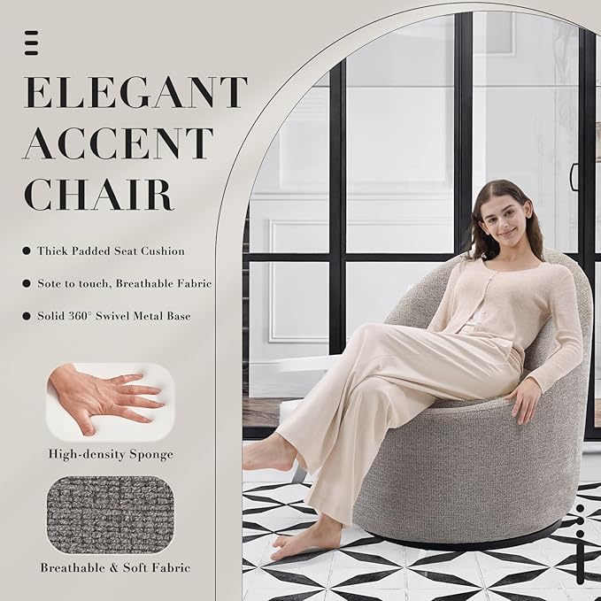 360° Swivel Accent Chair Set of 2, Mid-Century Modern Chair with Hidden Storge, Small Swivel Chair with Arms for Living Room/Office - Light Grey
