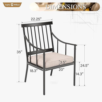 Sophia & William Metal Outdoor Dining Chairs with Seat Cushion, Black Patio Chairs Set of 6, Patio Bistro Conversation Furniture Set for Porch Yard Balcony, Load Capacity: 300lbs