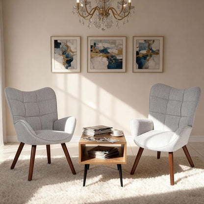 Modern Dining Room Chairs, Mid Century Upholstered Kitchen Chairs with Back Support and Solid Wood Legs, Accent Dinner Chair for Kitchen, Dining Room, Living Room, Restaurant, Grey