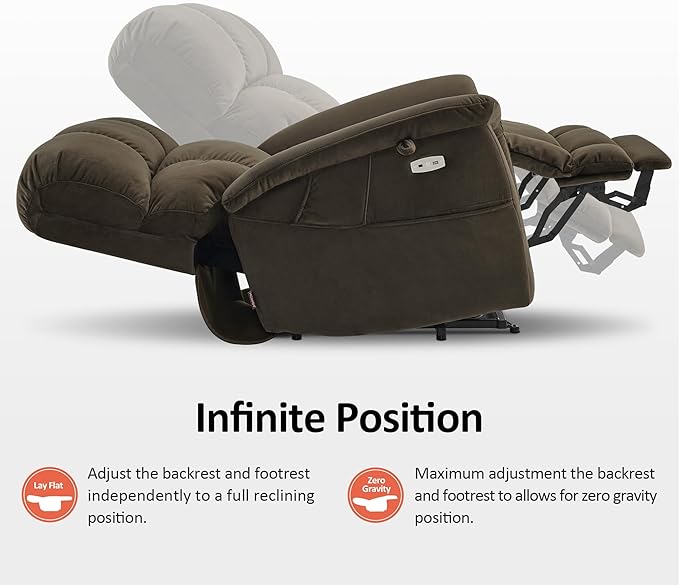 MCombo Large-Wide Dual Motor Power Lift Recliner Chair, Massage and Dual Heating for Elderly People, Infinite Position, Fabric R7166 (Coffee)