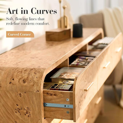 Curved 9-Drawer Dresser for Bedroom, 63" Wide Modern Chest of Drawers, Vanity Desk TV Stand for Living Room, Closet Storage Drawers Organizer Furniture, Nursery, Hallway, Light Burl