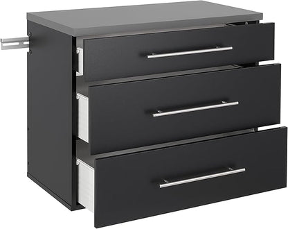 Prepac HangUps 30'' Garage Storage Cabinet with 3 Drawers, Wood Wall Mount Pantry Cabinet, Wall Hanging Laundry Room Cupboard, Kitchen Pantry for Garage, Kitchen and Laundry Organization, Black