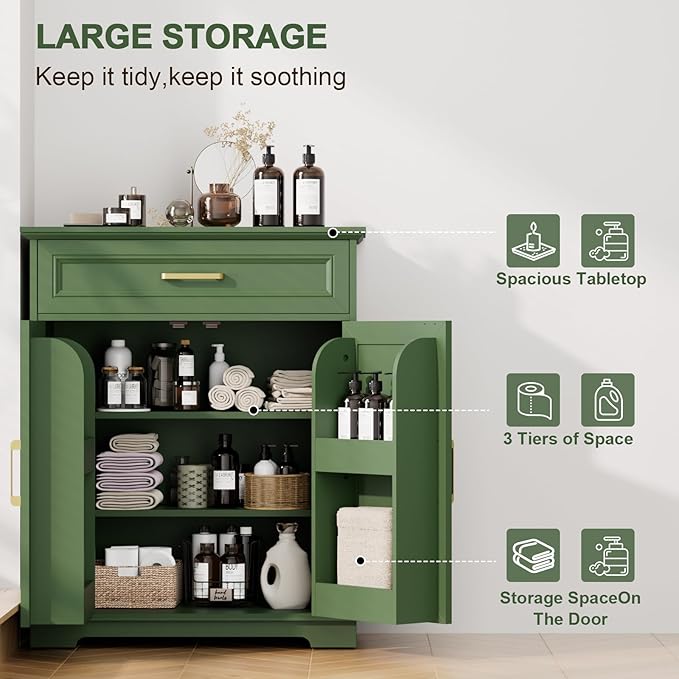 Kitchen Storage, Modern Floor-Standing Sideboard, Freestanding Cabinet Suitable for Living Room or Hallway, Green