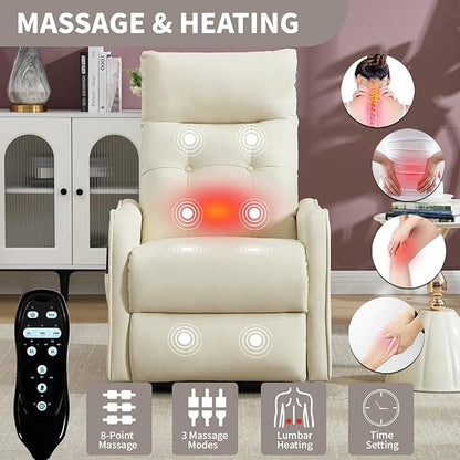 PELUMY Manual Lift Recliner Chair with Massage and Heat for Elderly, Single Motor Electric Lift Chair, Heavy Duty Recliner with USB Charging & Side Pockets (Breathable Leather, Beige)