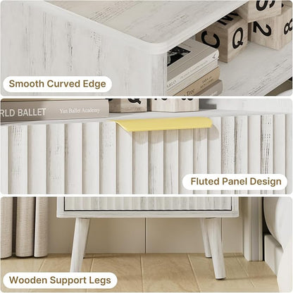 LYNSOM Fluted Dresser and Nightstand Sets 3 Piece, 5-Drawers Dresser and 1-Drawer Nightstands Set of 2, Wood Bedroom Furniture Set for Home, Bedroom, Hallway, White