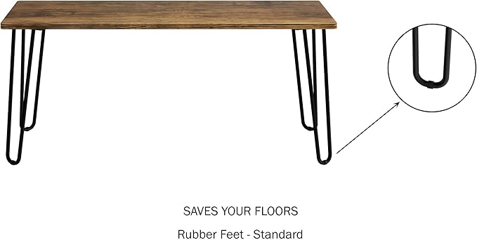 Lavish Home Coffee Table with Hairpin Legs - Modern Industrial Style Home Decor - Woodgrain-Look and Steel Accent Living Room Furniture (Brown)